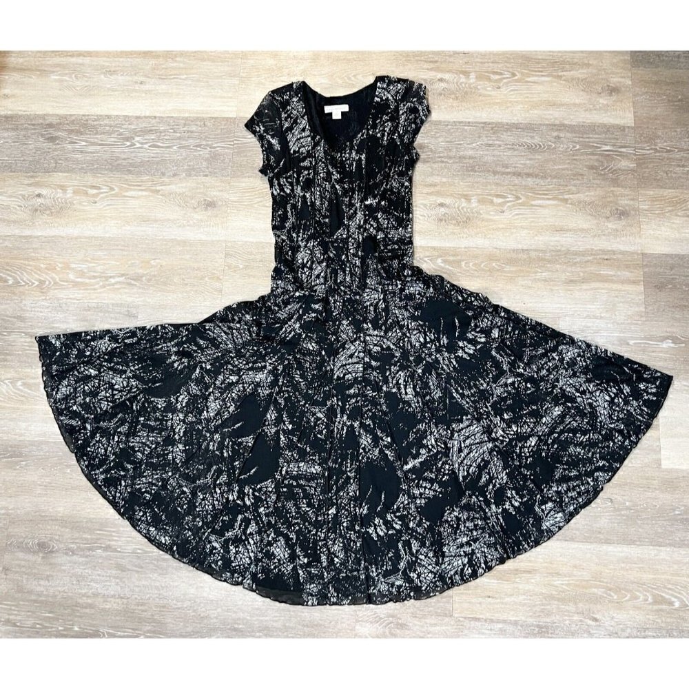 Coldwater Creek Sz 6 Long Black Stretch Mesh Nylon s Abstract Midi Dress